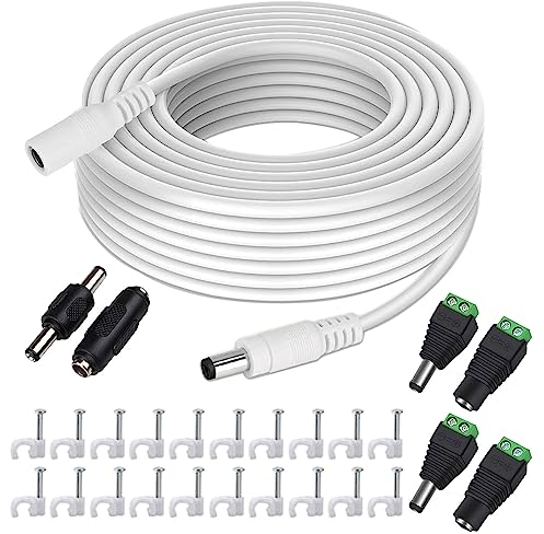 GTIWUNG Cavo Prolunga da 12V 10 Metri, Cable di Prolunga Piatto Adattatore Alimentazione DC 2.1mmx5.5mm, Cavo Femmina a Maschio per Telecamera Sicurezza CCTV/IP, DVR, Bianco