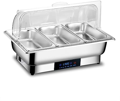 Yqyc Set Scaldavivande Chafing Dish Elettrico 8 QT Regolabile 35°C~90°C, Scaldavivande in Acciaio Inossidabile con Coperchio Trasparente per Catering E Server di Cibo (Color : 1/3 Pan, Size : 4pcs)