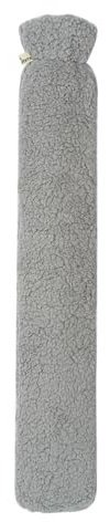 Premium Schlauch-Wärmflasche mit kuschligem Teddy-Fell Bezug, Wärmeflasche, Bettflasche. 77cm x13cm - (Grau)