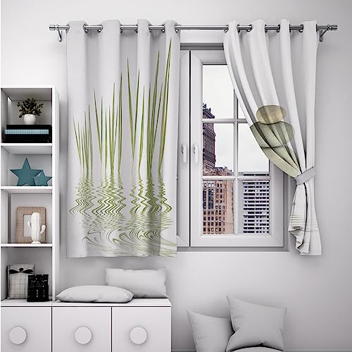 LANDOCROWN Verdunkelungsvorhänge Salbeigrün Boho-Vorhänge für Wohnzimmer Schlafzimmer Abstraktes Gras und Zen-Stein Wärmeisolierte Behandlungen H300 x B140 cm