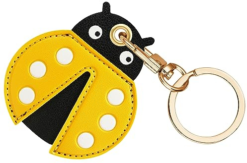 AXFEE Leder Keyring Schutzhülle Kompatibel mit AirTag, Marienkäfer | Leder Hülle für Mini A-pple AirTags, Cover mit Schlüsselanhänger, Dekorationen für Schlüssel, Tasche, Haustierhalsband