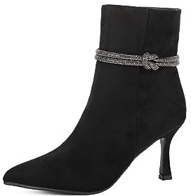 QUEEN HELENA Tronchetti Stivaletti con Tacco a Spillo con Strass Stivali Bassi Donna ZM9533 (Nero, Sistema Taglie Calzature EU, Adulto, Donna, Numero, Media, 36)