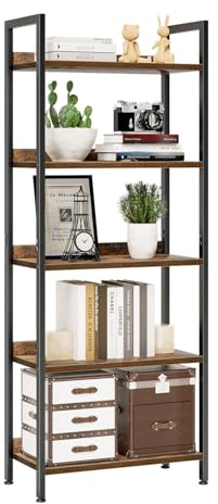 NUMENN Bookshelf, 5 Tier Bookshelves, Home Office Bookcase Shelf Storage Organizer, Free Standing Storage Shelving Unit for Bedroom, Living Room and Home Office, Vintage