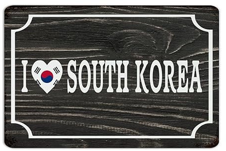 Farmhouse Metallschilder I Love South Korea Wanddekoration Metallschild für Esszimmer Restaurants Terrasse Internationale Flagge Banner Kunst Poster Geschenk für Lounge 30,5 x 45,7 cm