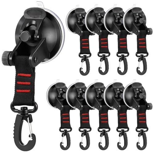 LDHHYH 10PCS Heavy Duty Suction Cups,360° Rotating Camping Sucker Cups Hook with Straps D Ring, Camping Suction Cup Hooks, Suction Cups Anchor for Outdoor Car Side Awning Boat Camping Tarp