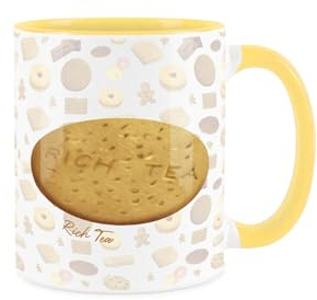 Purely Home Rich Tea Ceramic Mug - Novelty British Biscuits/Cookie Print - Tea Coffee Gift/Present Yellow Mug