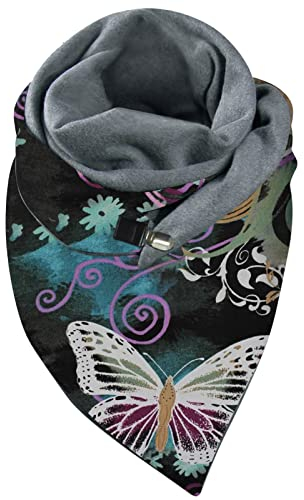 Dreieckstuch, Halstuch mit süßen Clip, Grauer Fleece/graue Baumwolle mit grau/weißen Pusteblumen, Schal, Wickelschal Elegant