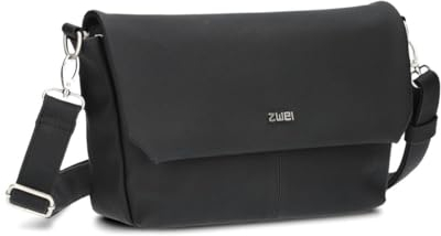 Zwei Damen Handtasche Mademoiselle.M M60 Umhängetasche 3 Liter breite Crossbody-Bag Magnetklappe Reißverschluss inklusive Schlüsselband klassisch-elegante Abendtasche (nubuk-black)