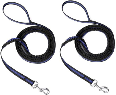 Mi Metty Dog Lead 8ft, Shock-Absorbing Elastic Buffer Bungee Dog Leads, Double Handles Training Leash,Heavy Duty Nylon Dog Rope 2 Pack (Black*2, 8FT)