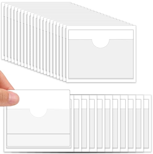 Pyroclasia 32 Stück Etikettenhalter Visitenkartentaschen Selbstklebend 6x10cm Visitenkartenhüllen Parkausweis Halterung Windschutzscheibe Bewohnerparkausweis HüLle für Auto Parktickethalter Büro