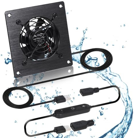 xiaoqijia USB 80MM Cabinet Fan 5V Quiet Cooling Fan DC 12V IPX5 Waterproof Fan System 4 with 10 Speed Control, for Home Theater AV Cabinets Greenhouse Kennel Computer Cabinet Component Cooling