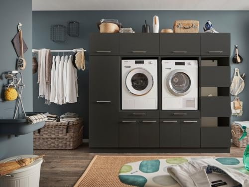 möbelando Waschmaschinenumbauschrank >LAUNDREEZY< in anthrazit - 235x200x67,5 (BxHxT)