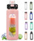 BLUEGO 700ml Trinkflasche Glas mit Strohhalm und Griff Auslaufsichere Wasserflasche mit Silikonhülle und Messskala Sport Glaswasserflasche BPA frei, Rosa