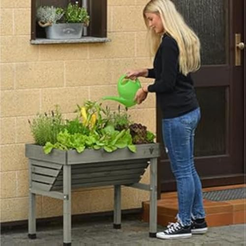 VegTrug Mini Wall Hugger - Grey Wash (FSC 100%) | Schmales Hochbeet, V-förmiger Übertopf, ergonomische Höhe, kleine Terrassen, Kräuter und Gemüse
