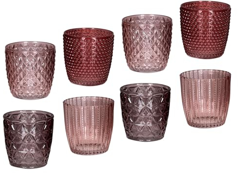 levandeo 8er Set Windlicht H7,5cm Glas Rosa Teelichthalter Kerzen Retro Kerze Kerzenhalter Tischdeko Deko