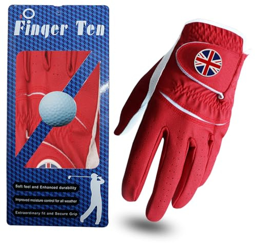 AMRTA Golf Gloves Men Right Handed Golfer Left Hand with Ball Marker Leather Premium Weathersof Grip Soft Value Pack, Mens Golf Gloves Weathersof Glove Size S M ML L XL (Red, XL)