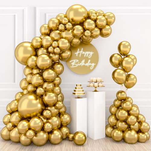 Luftballons Gold 110 Stück, Gold Ballon Girlande, Latex Gold Party Ballons für Geburtstag Party, Baby Shower, Hochzeit, Babyparty, Jubiläum Dekoration, Geburtstagsfeier (Goldballons 18/12/10/5 Zoll)