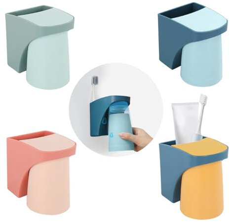 4PCS Zahnbürstenhalter,Wandmontiert Zahnputzbecherhalter Ohne Bohren, Tragbar Elektrische Zahnbürste, Zahnputzbecher Kunststoff für Familie und Bad Family and Bathroom (4PCS)