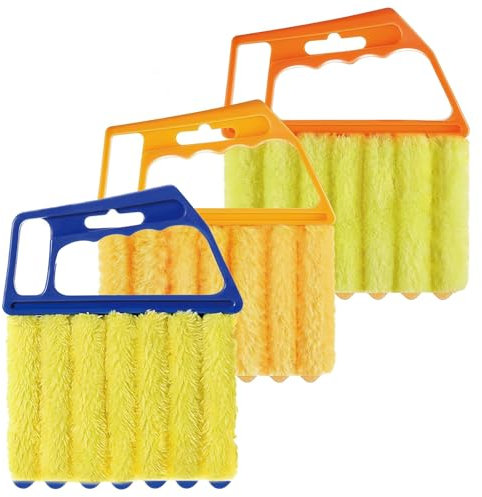 Venetian Blind Cleaner Tool, 3 Pcs Reusable Duster, Washable Cleaners Brush for Wooden, Cleaner Tool for Window Air Conditioner and Car Ac Vent (Blue, Orange, Yellow)