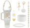 Yuhtech Accessories Set for Stanley Cup, Siliocone Straw Cover Boot, Water Bottle Handle Strap, Charms for 40oz & 30oz Tumbler (White)