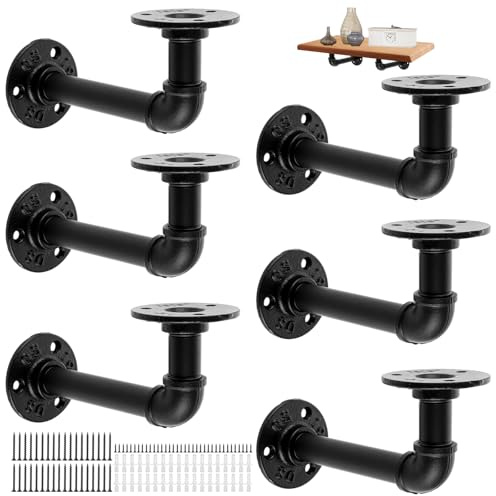 DAJAVE 6 Stück Regalhalterung Regalträger 17cm Regal Wandhalterung Schwerlast, Regalhalterung Schwarz Tragkraft für Regale 150 KG, industrial Rohr Regal Klammern