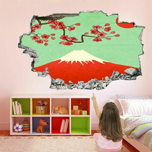 Sticker mural 3D en vinyle pour chambre de fille Motif fleurs de cerisier Fuji 89 x 61 cm (l x H)