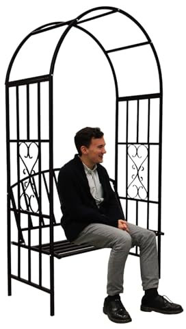 Metal Garden Arch with Bench Seat for Two People Heavy Duty 3.7' W x 6.9' H Arbor Trellis Perfect for Outdoor Garden Lawn Backyard Ideal for Climbing Plants and Vines (White)