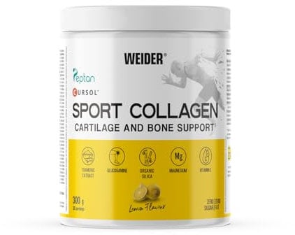 Weider Sport Collagen (300g) Sabor Limón, Colágeno Hidrolizado en Polvo Péptidos Peptan, Glucosamina, Cúrcuma, Silicio, Ácido Hialurónico, Magnesio, Vitamina C, Para Articulaciones y Huesos