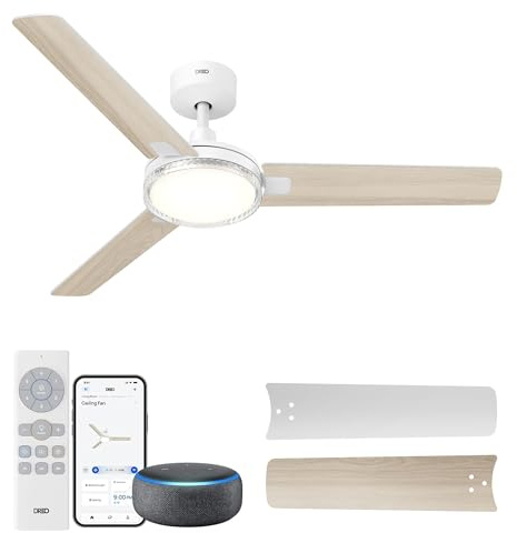 DREO Smarter Deckenventilator mit Licht, 132 cm, 12 Geschwindigkeiten(APP) & 3 Modi, stufenlose Farbtemperatur, dimmbare LED, 1–12 Std. Timer, leiser DC-Motor, Alexa-Steuerung, Wandschalter, weiß