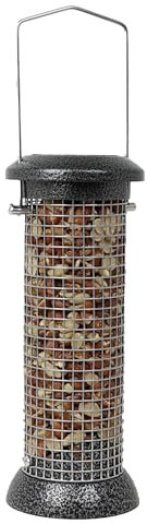 DIVCHI Erdnuss-Futterstation für Vögel, zum Aufhängen, leicht zu reinigen, langlebig, Vogelfutterstation mit Netz zum Füttern von Talg, Knabbereien und Streuseln (mittel)