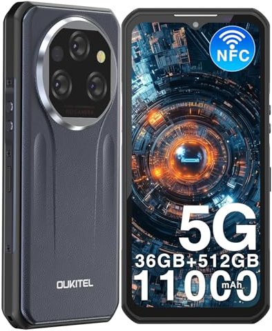 OUKITEL WP39 Pro Outdoor Handy 5G 36GB+512GB/2TB,11000mAh Android 14 Outdoor Smartphone Ohne Vertrag,MTKD6300 Octa-Core Wasserdichtes Baustellenhandy,64MP+32MP,6.6'' FHD+/Fingerabdruck/NFC/33W-Schwarz