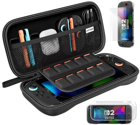 ECHTPower Kit de Accesorios para Nintendo Switch 2(Modelo 2025), 4 en 1 con Estuche para Switch 2, Funda Trasparente, 2 Piezas Protector Pantalla, Estuche Compacto Portátil, Anticaídas y Antiarañazos