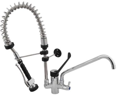 Miscelatore Per Cucina Professionale Industriale Con Doppia Uscita | Rubinetto In Ottone Pesante Cromato | Design Robusto E Funzionale | Ideale Per Uso Domestico E Professionale