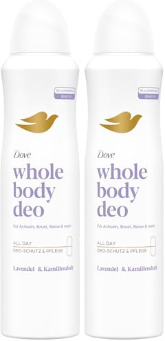 Dove Whole Body Deo Lavendel- & Kamillenduft Deospray mit 0% Aluminiumsalze für Achseln, Brust, Beine und mehr 150 ml (Packung mit 2)