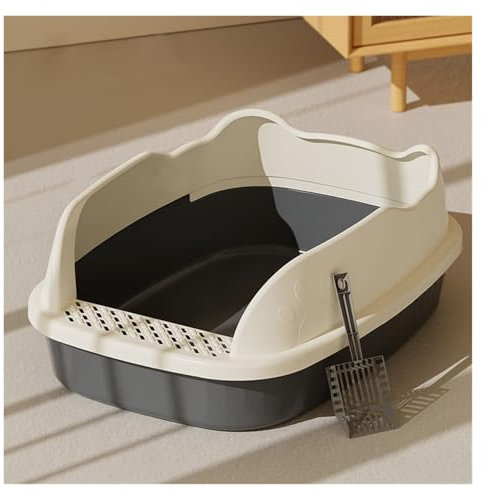 Cat Litter Box Non-Stick Large Litter Box, Open Top Cat Litter Box, Durable High Side Sifting Litter Box for Small Cats Anti-Leakage Easy Cleaning(Gris)