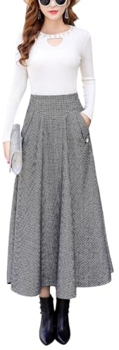 Gonna lunga da donna, in lana, a pieghe, stile vintage, elegante, a vita alta, calda, gonna invernale