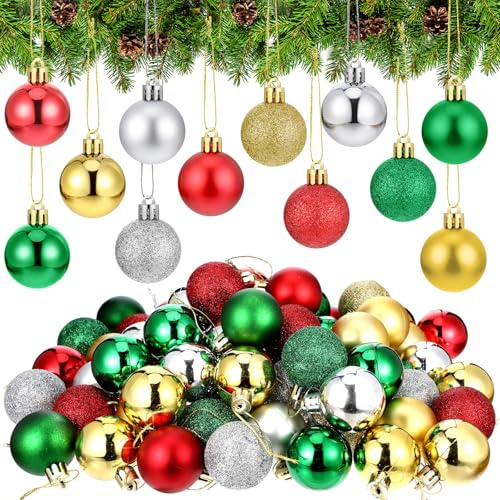 Mini Weihnachtskugeln, 48pcs Mini Christbaumkugeln, Weihnachtskugeln Klein Bunt, Miniatur Weihnachtsbaumkugeln, 0,79 Zoll (ungefähr 2 cm) Geeignet für Christbaumschmuck und DIY-Ideen(B)