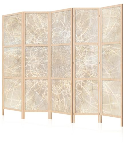 LUMASOUL Japanische Trennwand Paravent Raumteiler 225x172 cm Mandala 19 | 5 teilig Dekorativ, Shoji-Stil, faltbar, freistehend, als Sichtschutz für Wohnräume