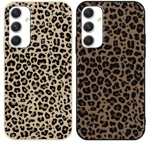 Saqmkil 2 Stück Hülle für Samsung Galaxy A54 5G, Aesthetic Leopard Muster Design Mädchen Frauen Handyhülle, Weich Slim Silikon Süßes Motiv Stoßfest Case Schutzhülle für Samsung A54 5G 6,4'' - Braun