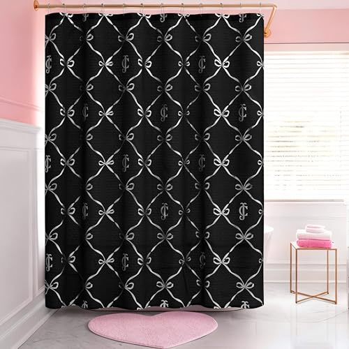 Juicy Couture 70x72 Fabric Shower Curtain with 12 Hooks, Black Ballerina Bows 13-Piece Shower Set