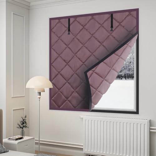 Kit D'isolation Thermique Pour Fenêtres En Hiver Rideau De Fenêtre Thermique Réutilisable Film Fenetre Coupe-Vent Protection Avec Attaches Pour Chambre Grenier Et Salon(Coffee,60x60cm)