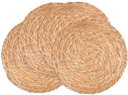 4 Pièces 30 cm Faites à la Main Set de Table Tressé Rond, Roseau Naturel Paille, Isolants Thermiques et Antidérapants sous Assiette de Table, Cuisine et Salle à Manger Anti-Brûlures Tapis de Plat