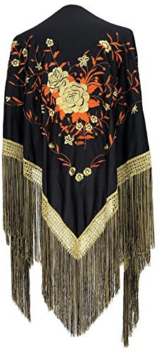 La Senorita Spanischer Manton Tuch Schal bestickt. Flamenco-Tücher für das Fair-, Sevillana- oder Flamenco-Kleid. Large [190 x 90 cm] Ideale Größe für alle Altersgruppen [Mädchen & Frauen]