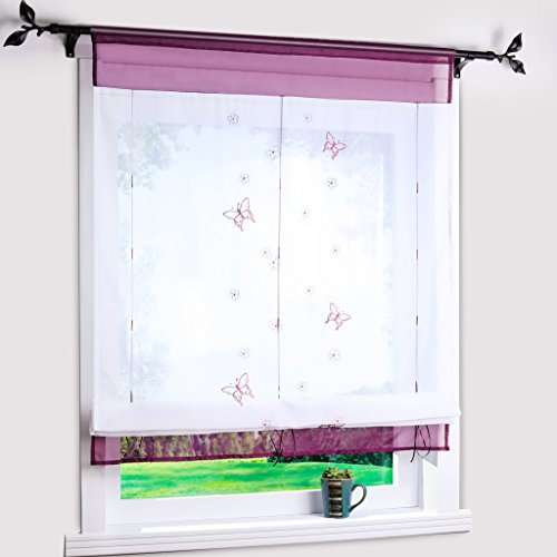 Yujiao Mao Bändchenrollo mit besticke Schmetterlinge transparent Raffgardinen raffrollo Violett BxH 80x100cm