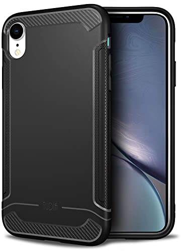 TUDIA Thin Lightweight Carbon Fiber Textured Phone Case Designed for Apple iPhone XR (2018) [LINN] Drop Protection Grip Matte Finish Anti-Scratch Rugged TPU Shockproof Protective Cover - Black