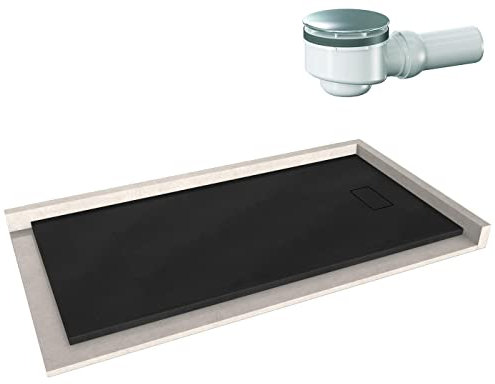BERNSTEIN Duschtasse 90x180 cm Schwarz matt Flache Bauhöhe, Duschwanne der GT-SERIE aus SMC, Rechteckiges Duschbecken mit Gefälle, SMC -Duschwanne komplett mit Ablaub Typ B