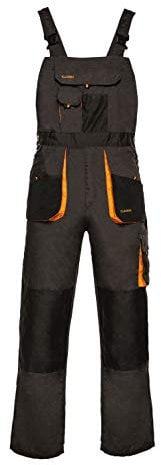 ART.MAS Work Bib and Brace Overalls, Multipockets, Knee Reinforcement With Pocket, Durable Triple Stitched Seams (38/40-56EU, NO Knee Pads, Grey-Orange)