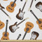 ABAKUHAUS Gitarre Stoff als Meterware, realistische Instrumente, Microfaser Stoff für Dekoratives Basteln, 1M (230x100cm), Hell Orange Weiß Braun