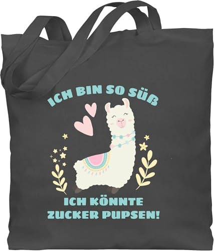Shirtracer Baumwolltasche - Statement Sprüche Kinder - Lama Ich bin so süß ich könnte Zucker Pupsen - Unisize - Dunkelgrau - süss beutel+mit+sprüchen+lustig spruch pups beutel