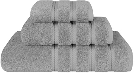 American Soft Linen Hochwertiges und luxuriöses Komplett-Set aus 3-teiligem Handtuch-Set für Küche und Bad, Baumwolle für maximale Weichheit und Saugfähigkeit, Rockridge Grey